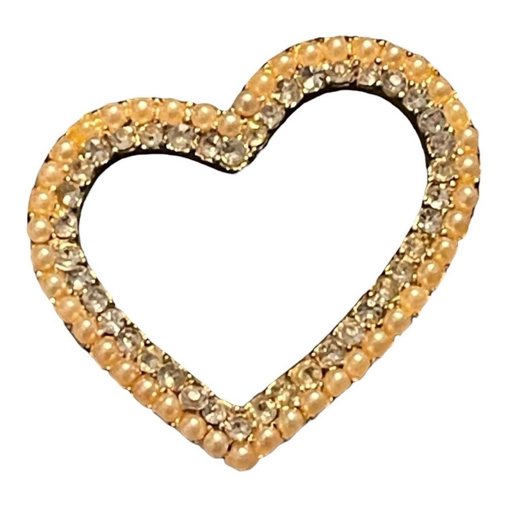 Vintage 80s Silver Tone Metal Rhinestone & Faux Pear Heart Brooch Pin 1.75”